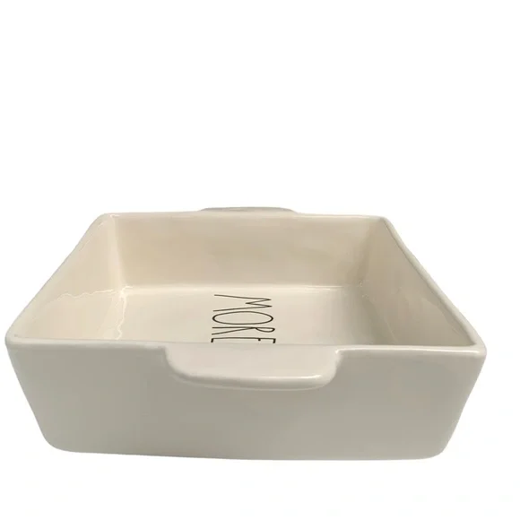 Rae Dunn MORE PLEASE Casserole Baking Dish White Black Large Letters Dimples NWT - Picture 6 of 12